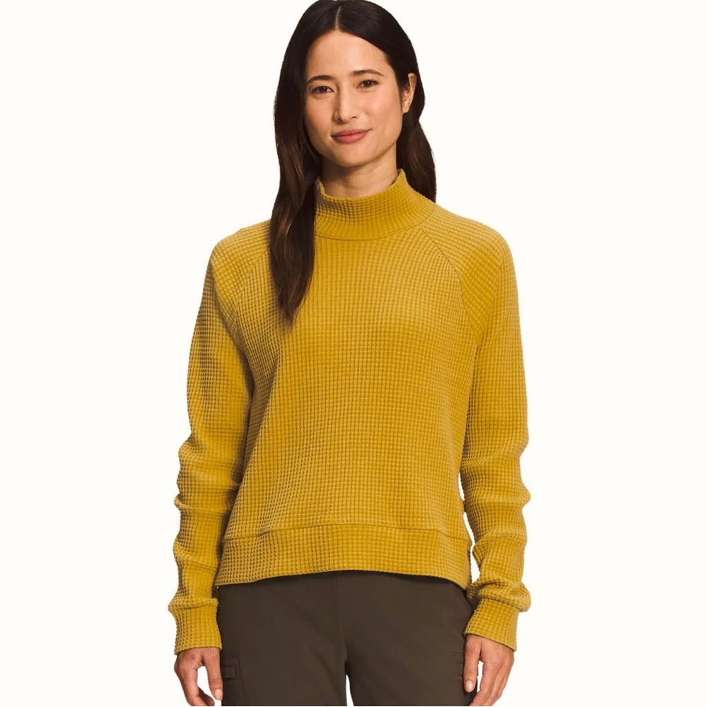 The North Face Women's Mustard Yellow Waffle-Knit Turtleneck Sweater